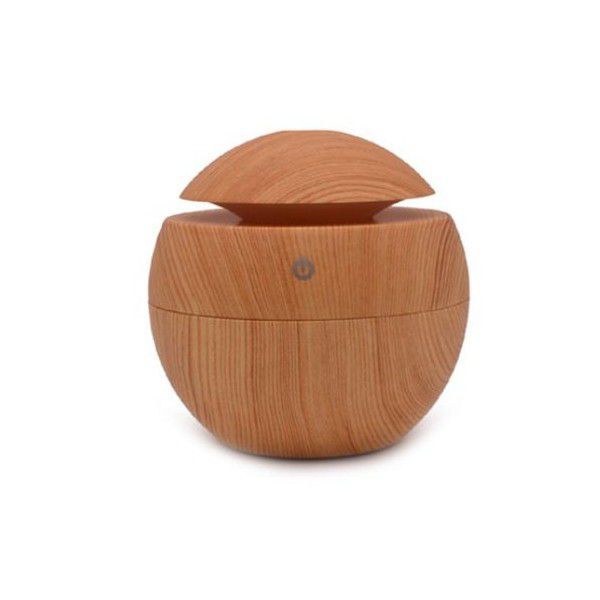 Round Shaped Mini USB Ultrasonic Aroma Humidifier - Wooden Light Brown