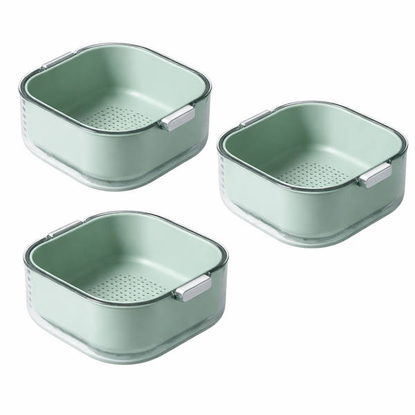 3 Pack -Medium Double-Layer Kitchen Washing &amp; Draining Bowl -Avocardo Green