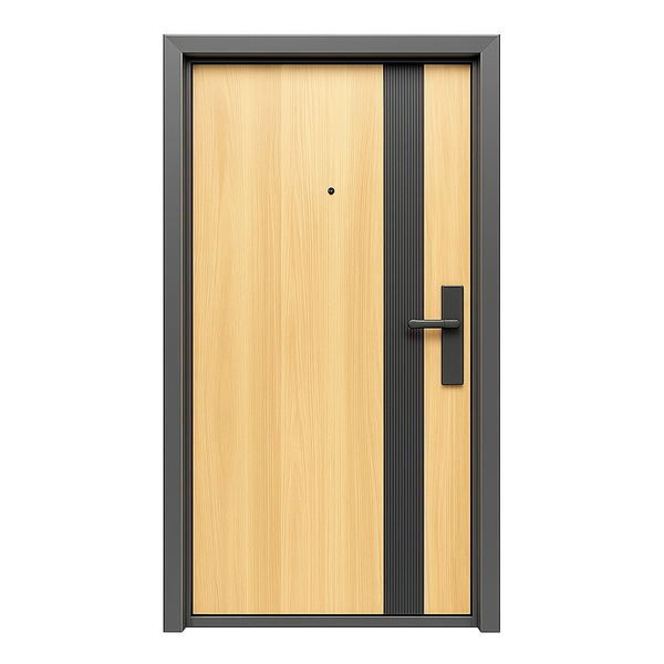 ZYS Steel Security Door with Frame - Light Wood &amp; Black (Left hand Open)