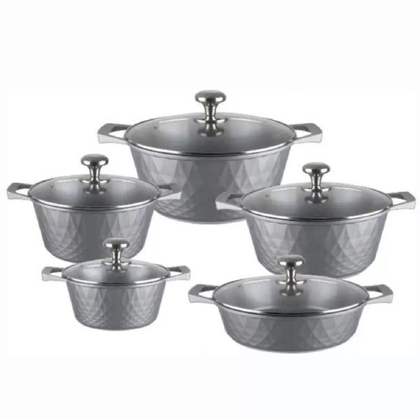 Aluminium Non-Stick 10 Piece Cookware Set - Grey
