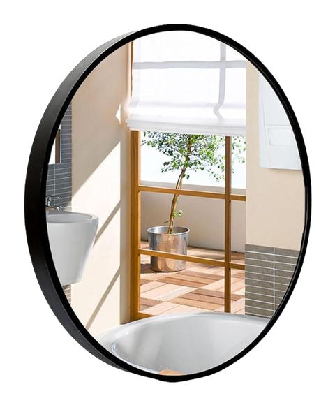 LunaModern Round Wall Mirror - Black Aluminum Frame