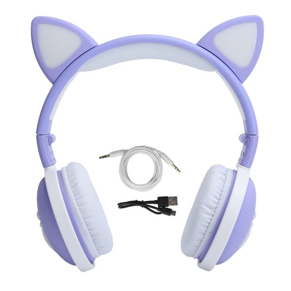 Cute Cat Ear Wireless Bluetooth Headphone Folding Headset Light Purple
