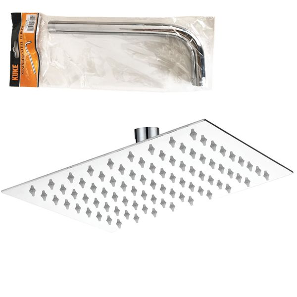 Rainfall Ultra Thin Mirror Finish Shower Head 10" (25cm) + Shower Arm