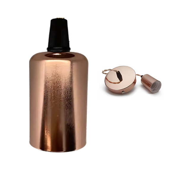 Rose Gold Flat Pendant Lamp Holder - E27 Ceiling Light Fixture