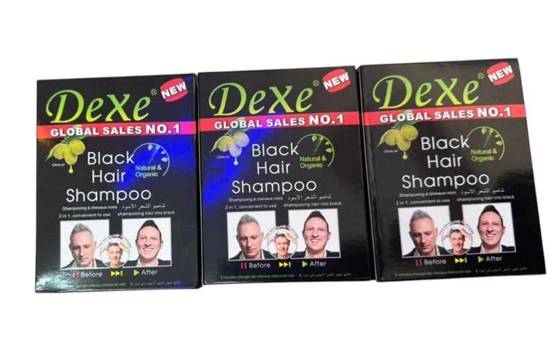 3x 10 Pieces Dexe Black Hair Shampoo Instant Hair Dye Black Colour-250ml