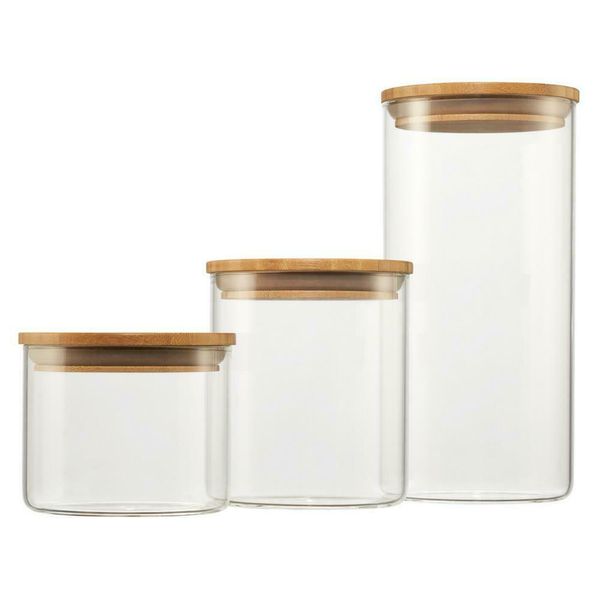 3 in 1 Glass Canister Set Jar Food Container Storage