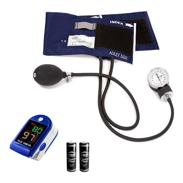 Aneroid Blood Pressure Monitor &amp; Fingertip Oximeter with Batteries