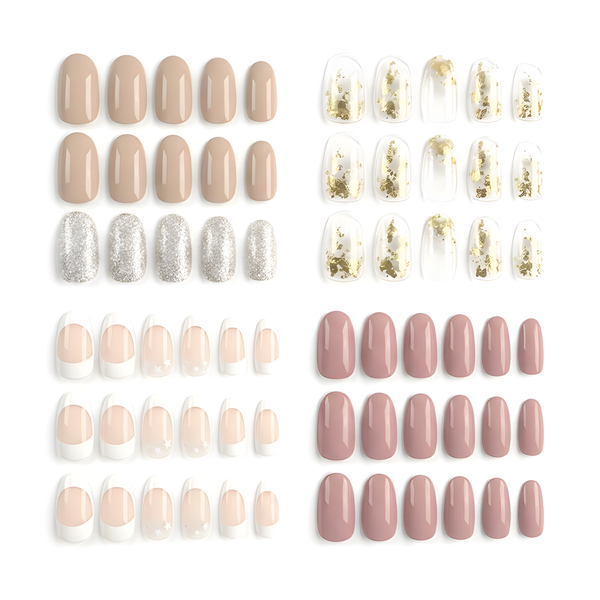 4Pack (24Pcs) Oval Press On Nails Mixed Colors Manicure Set