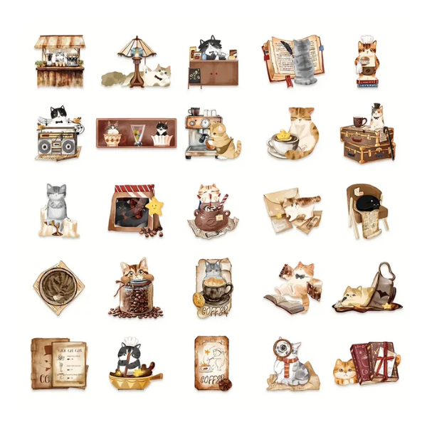 Beautiful Cat Cafe Journaling Stickers