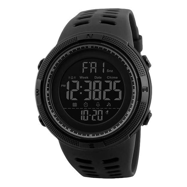 Original Mens Sport Waterproof Dual Time Watch Alarm Stopwatch Black