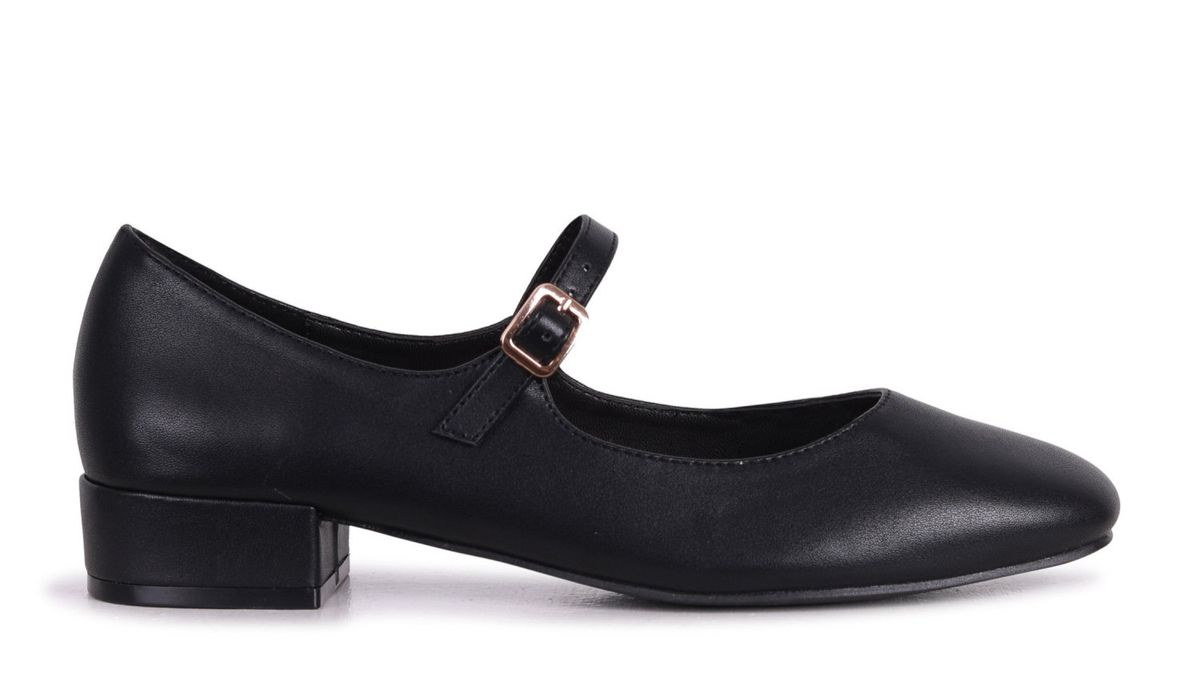 Linzi Ladies Carley Court Shoe Small Front Strap Black PU Shop