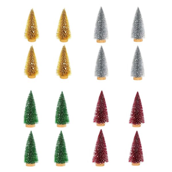 12 x Mini Christmas Pine Tree With Snow And Wood