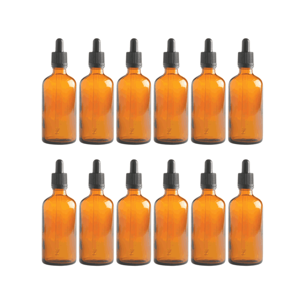 Brown Amber Glass Bottle with Pipette - 100ml x 12