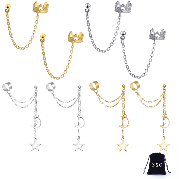 S &amp; C Gold &amp; Silver Duo: Crown and Star Earrings Set