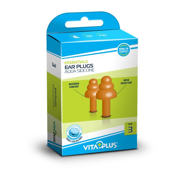 2 Boxes of 3 Pairs of VitaPlus Aqua Silicone Ear Plugs