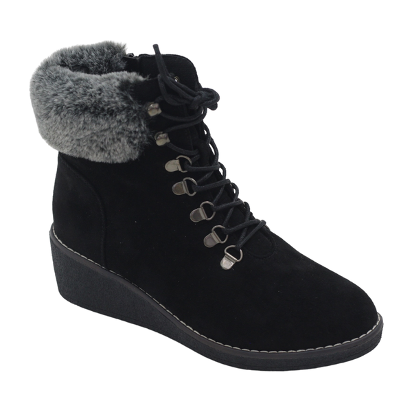 Lamara Paris Zircon Nubuck Pu Lace Up Wedge Ankle Boot Leopard