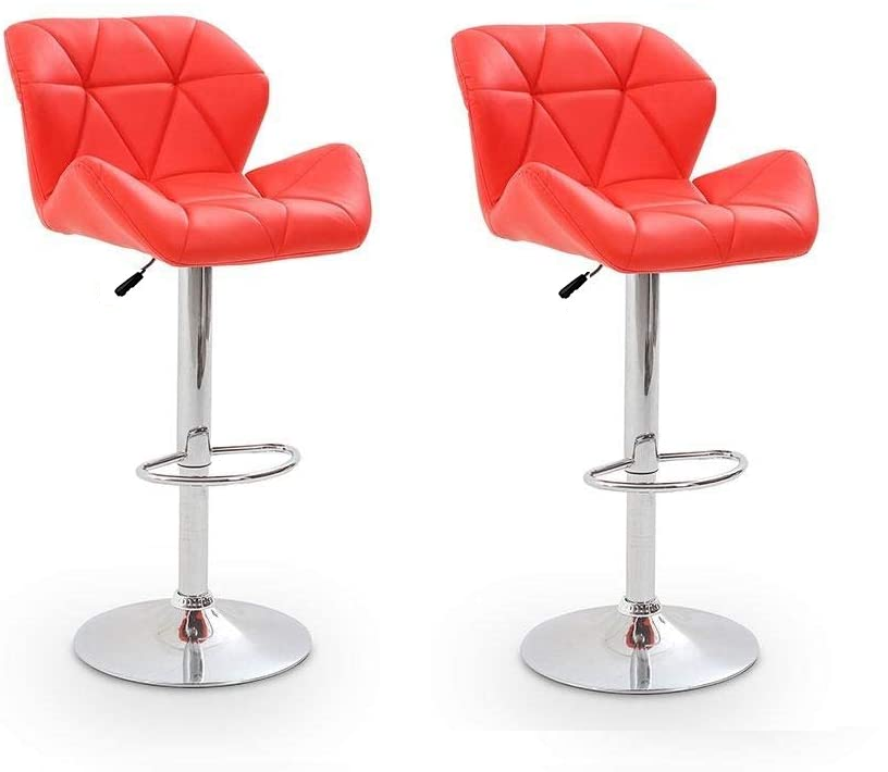 Diamond Padded Bar Stools / Kitchen Counter Chairs Set of 2 Red