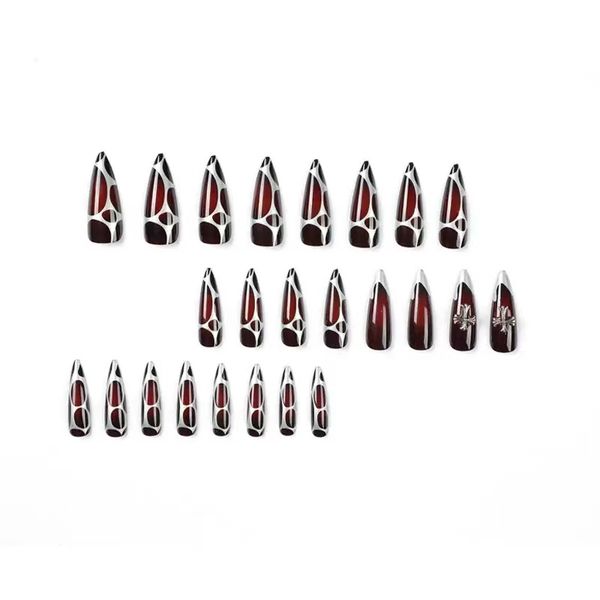 Silver Line Nail Art Fashion Long False Nail Stickers