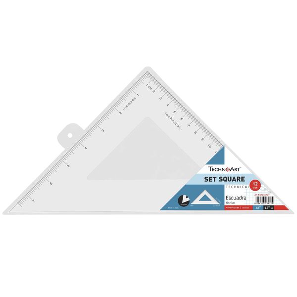 Technoart - Set Square - Technical - 45 Degree 30cm - Clear