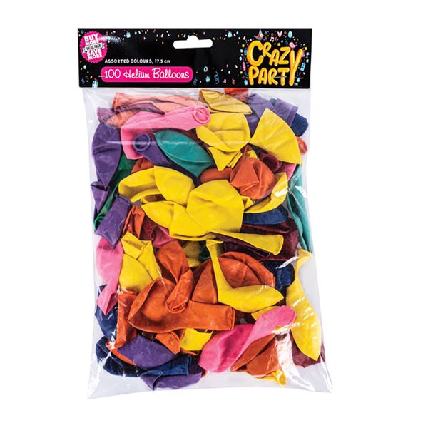 Party Balloons - 100 Piece - Latex - Assorted Colours - 17.5cm - 8 Pack