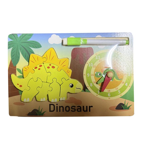 3-in-1 3D Puzzle | Clock Display | Drawing Board - Dinosaur Pattern