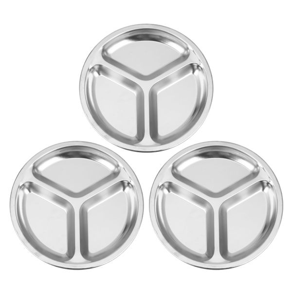 3 Sections Round Divided Dish Snack Dinner Plate Diameter 24Cm