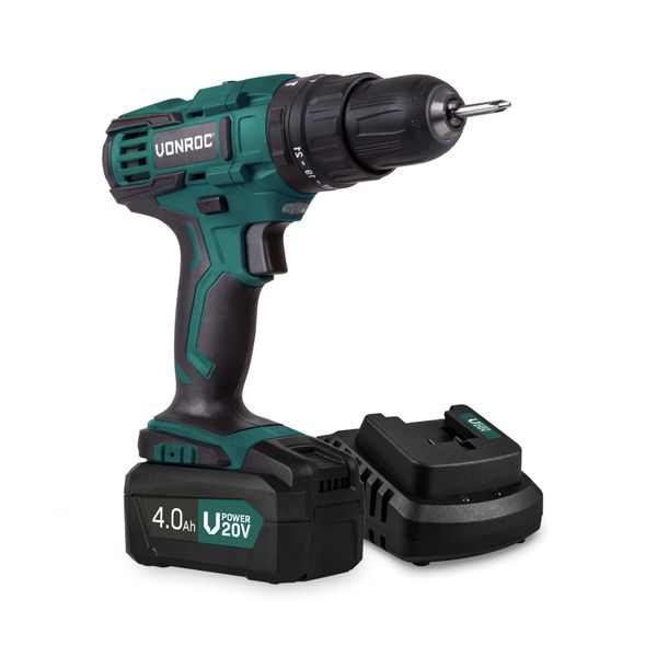 VONROC Cordless Impact Drill 20V Set | Incl 4Ah battery &amp; charger