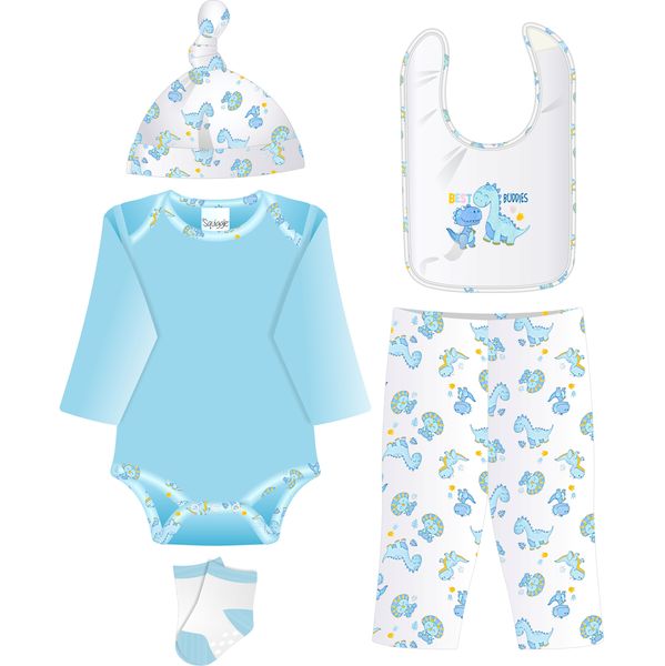 SQUIGGLE Baby 7 Piece Gift Set Dino Boys - Cozy, Practical &amp; Adorable