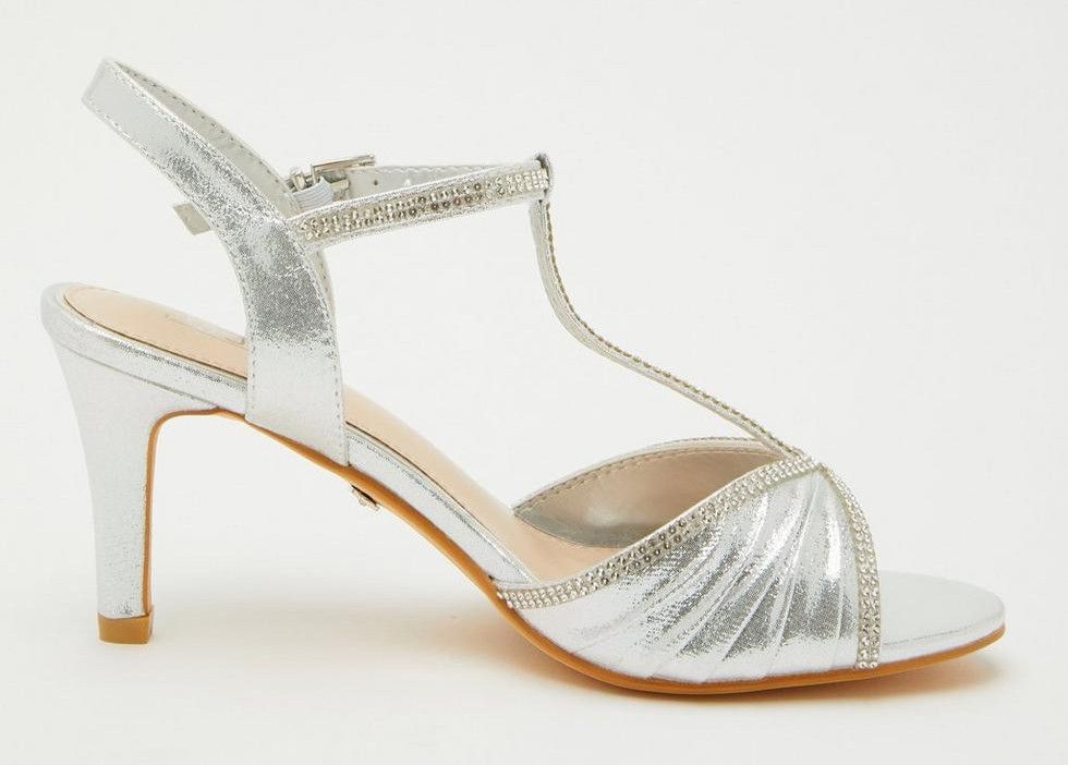 Quiz Ladies - Silver Shimmer Diamante Heeled Sandals | Buy Online in ...