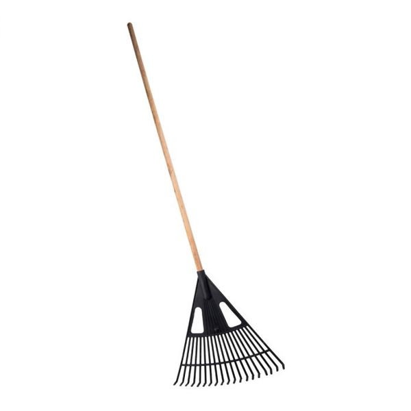 Leaf Rake-Plastic X Wooden Handle-Long Flat Teeth - 4 Pack