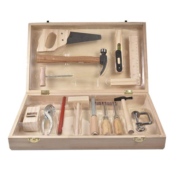Multi-Function Children's Wooden Toolbox Puzzle Storage Box Set - 16 Piece