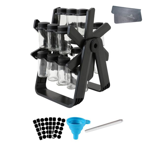 Synergy360 18-Piece Spice Rack Organizer with Rotating Stand &amp; Labels
