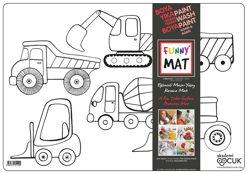 Funny Mat - Colouring in Placemat - Construction Trucks