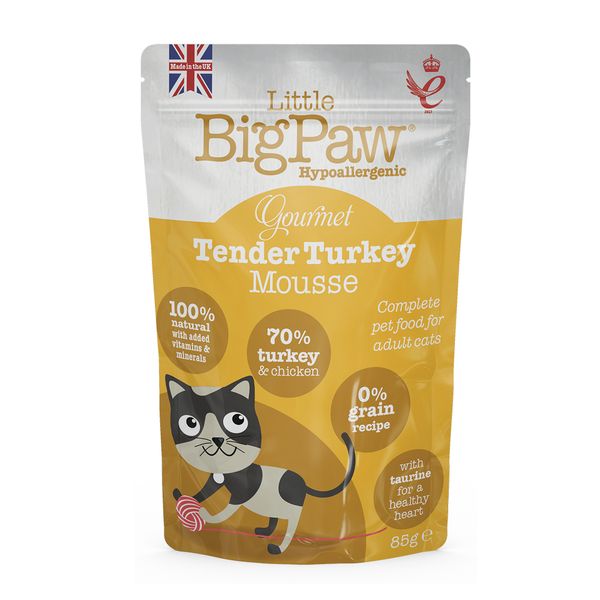 Little Big Paw Gourmet Tender Turkey Mousse Wet Cat Food - 12 x 85g Pouches