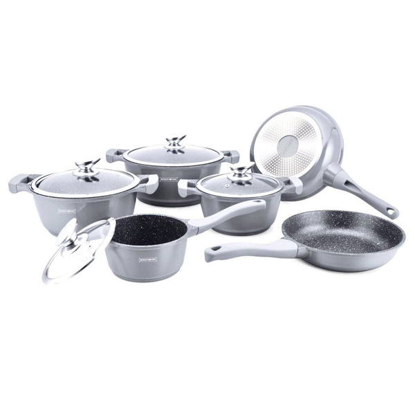 Royalty Line 10 Pieces Die Cast Marble Coating Cookware Set - Grey