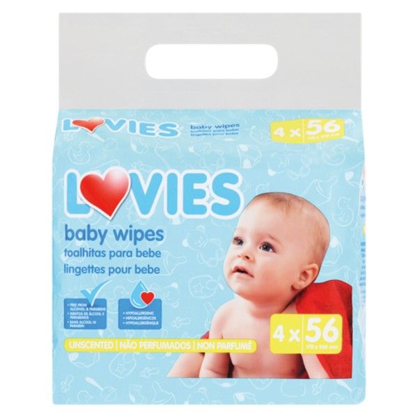Lovies - Baby Wet Wipes Value Pack (4 x 56) - Unscented x 2