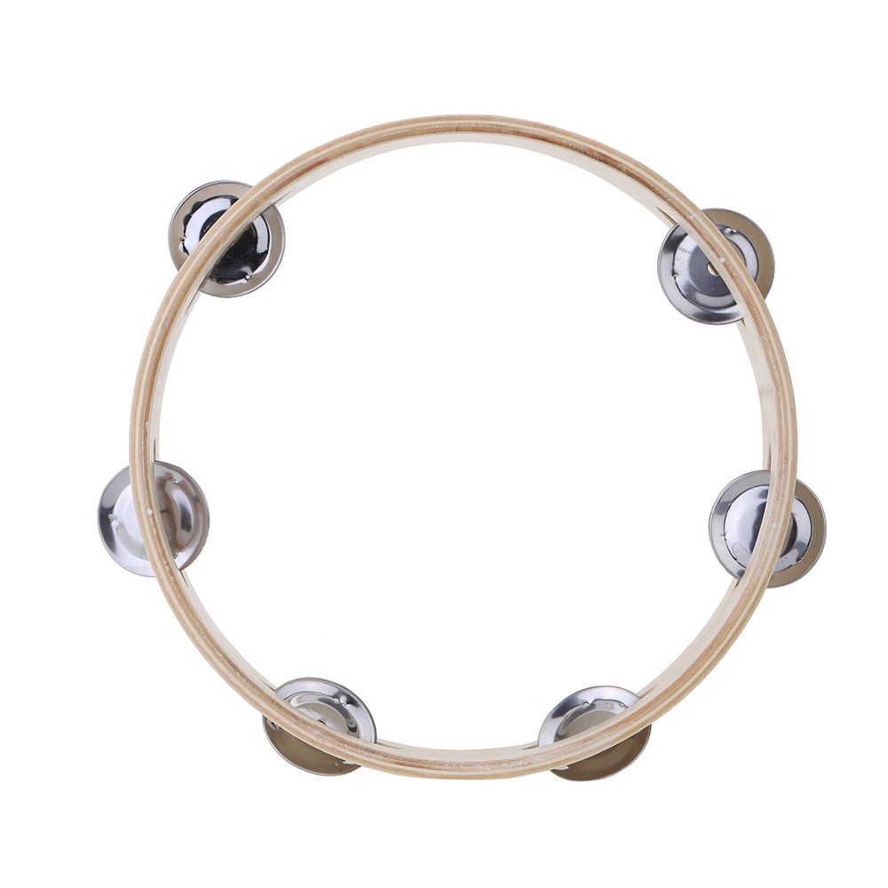 Kids 8 Inch Wood Tambourine with Single Row Jingles compatible with Party