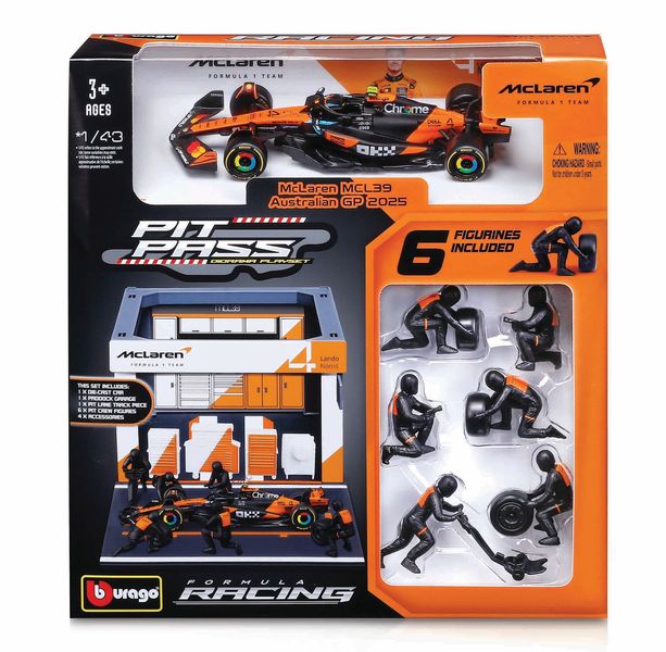 Bburago 1/43 McLaren F1 MCL39 2025 Pit Pass #4 Lando Norris (33cm Long)