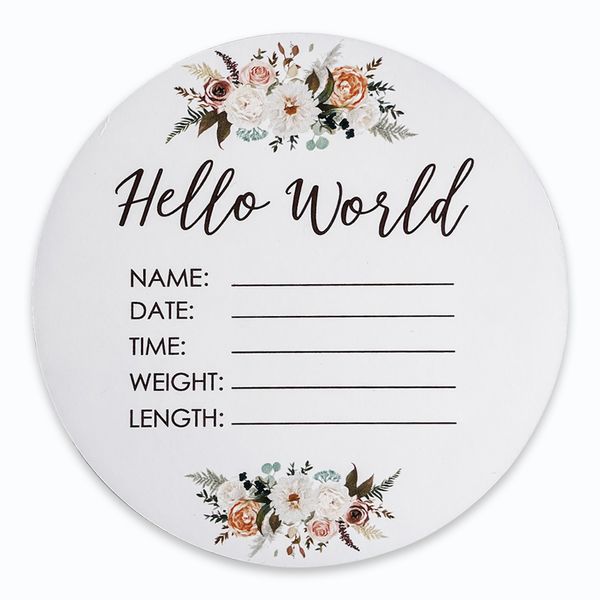 Boho Floral Hello World 13cm Newborn Baby Birth Announcement Disc