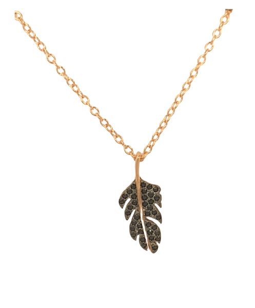Misu 925 Silver Necklace with Rose Gold and Black Studded Feather