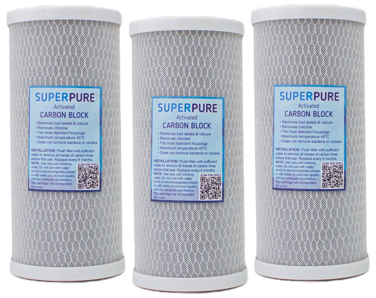 SUPERPURE 10 inch Big Blue Activated Carbon Block CTO Water Filter (3 ...