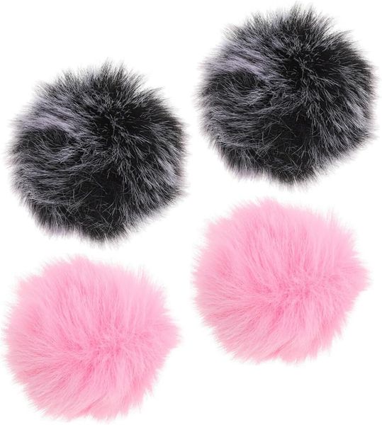 Plush Fur Wind Muff Covers for Lavalier Mic Protection Black White Pink