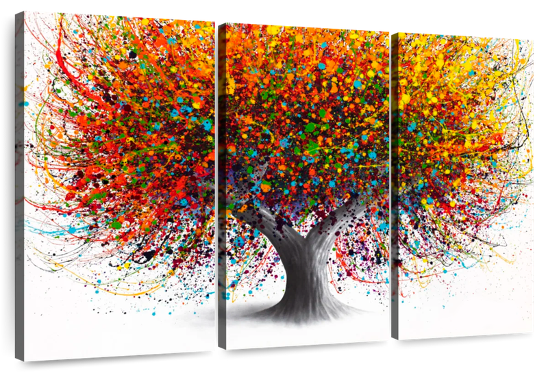 Canvas Art - Tree Of Festivity 3 Piece Abstract Painting Canvas Wall Art
