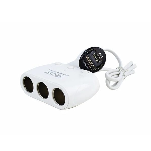 3 in 1 Car Socket Charger with Voltage Monitor Car Cigarette Lighter