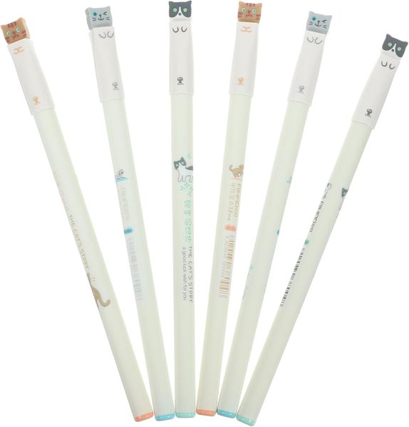 6pcs Cat Gel Pen Black Ink Pens Kawaii Writing Stationery for School