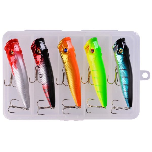 5Piece 9cm/12.7g Floating Fishing Popper Lures Baits for Freshwater Saltwater