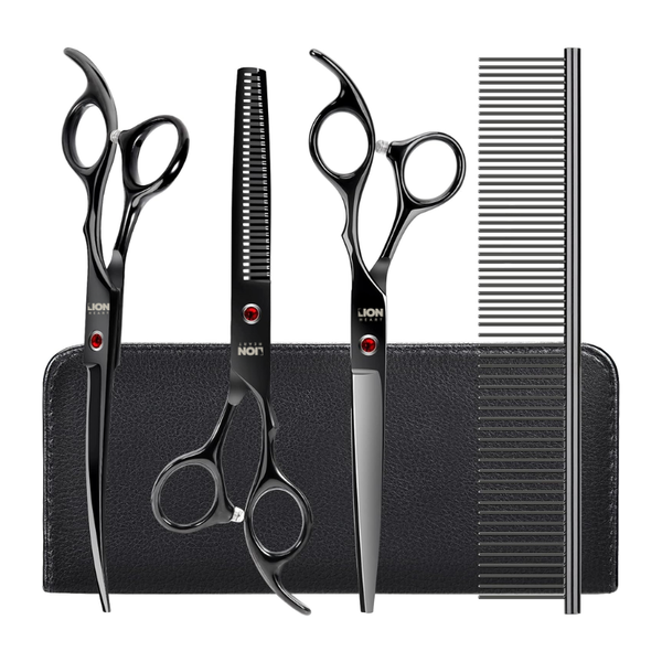 LH 5 in 1 Pet Grooming Scissors Kit 5.4" Stainless Steel - Black