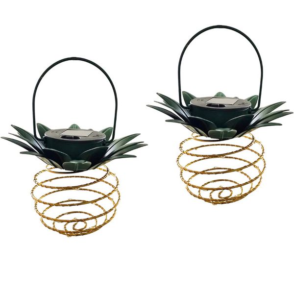 2 Pack Hanging Pineapple Solar Garden Decorative Warm LED Light Lantern