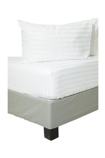 Dobby Stripe Fitted Sheet and Pillow case - White