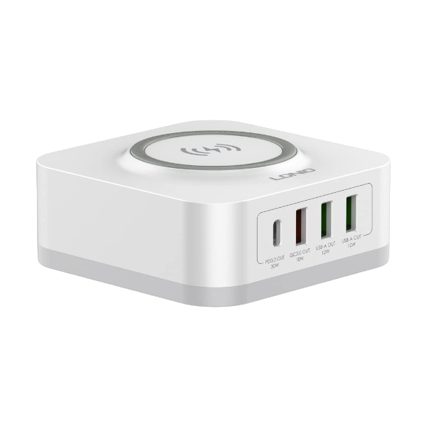 LDNIO - AW004 - Wireless Charging Station with Multiple USB Ports - White